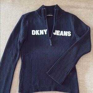 Dkny Black Turtleneck Sweater with Ribbed Texture